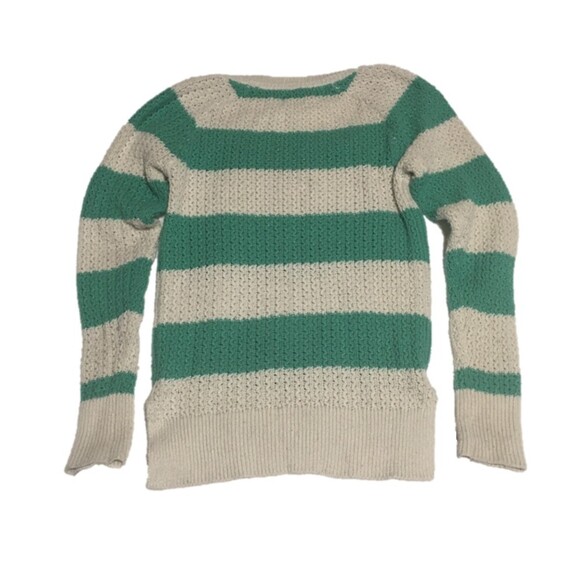 ✨️3 For $20✨️ Womens M sparkly green cream striped sweater Y2K Artsy Preppy - Picture 2 of 9